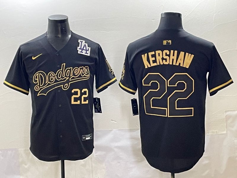 Men 2025 Los Angeles Dodgers #22 Kershaw Black Gold Five generations Nike MLB Jersey style 6->los angeles dodgers->MLB Jersey